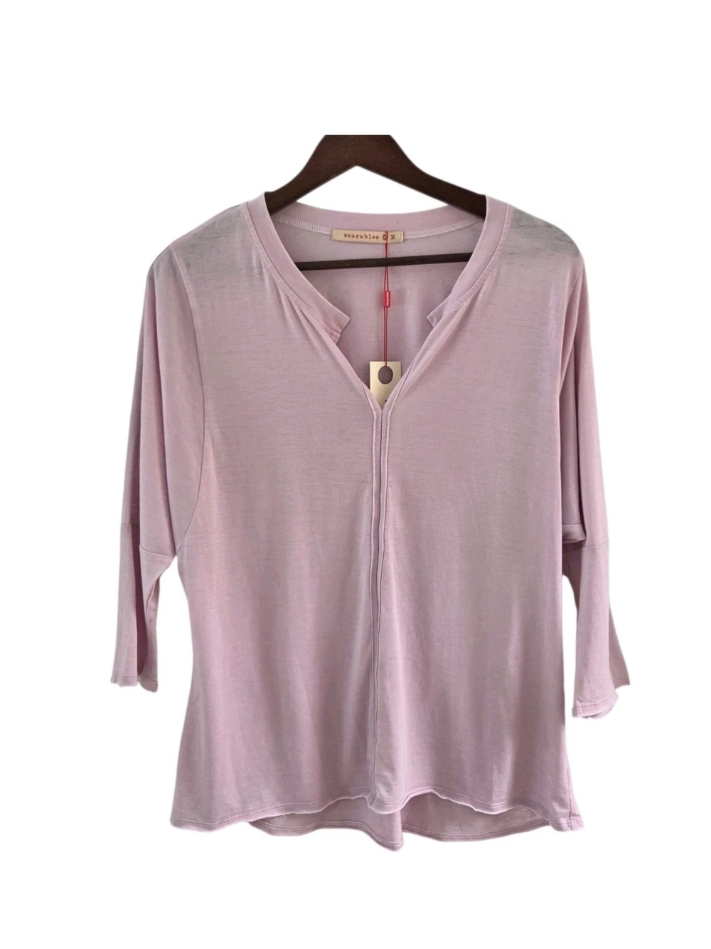 Wearables XCVI Huron Top 3/4 Sleeves Pink Split Neck Pullover Activewear Size M